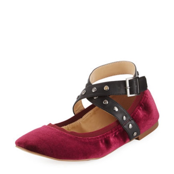 Medusa Wine Stud Velvet Scrunch Ballet Flats - Picture 5 of 7